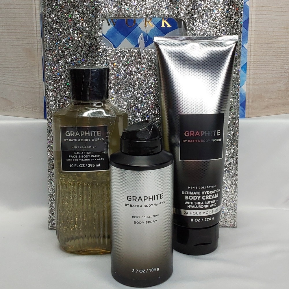 BATH & BODY WORKS 'GRAPHITÈ' 4-PIECE GIFT SET BODY WASH, LOTION, MIST & GIFT BAG